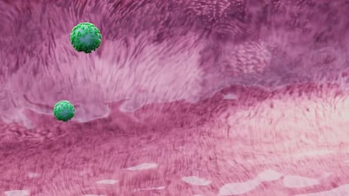 Animated 3D Virus Particles on a Cellular Background