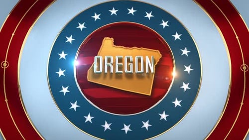 3D Glossy Oregon State Map Patriotic Reveal Opener
