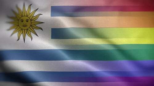 Uruguayan and Rainbow Pride Flag Waving in Realistic Style