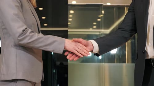 Close Up Woman and Man Hands Partners Shaking Successful Partnership Deal