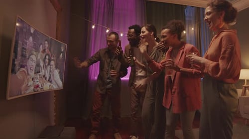 Friends Celebrate with Video Call in Cozy Home