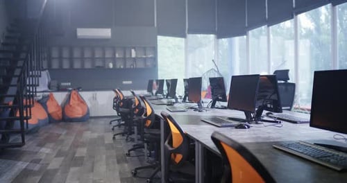 Modern Empty Office with Computer Workstations