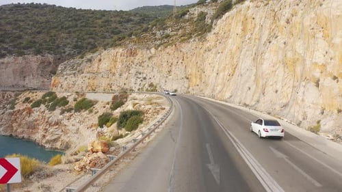 Tourists Stay Along Road and Cars Cruises Down the Scenic Coastal Road in Antalya Turkey