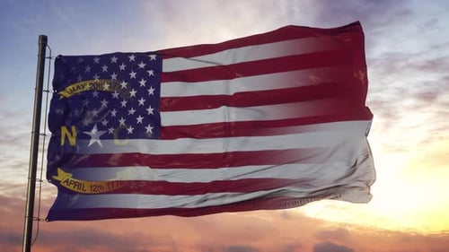 Waving North Carolina Flag to United States Flag Transition