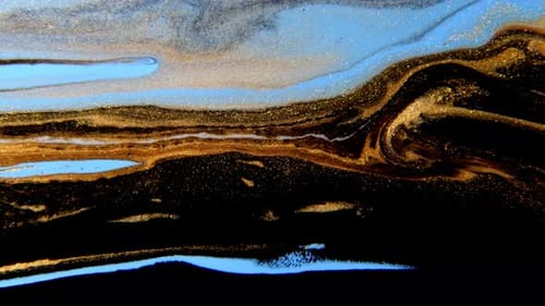 Swirling Black Gold and Blue Abstract Background