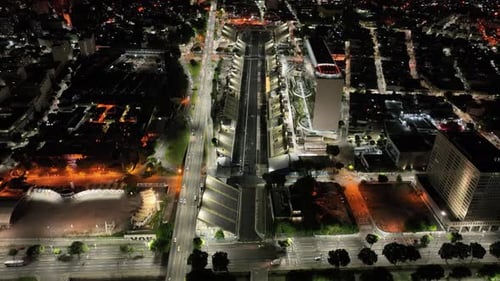 Night landscape of Carnival Sambadrome at downtown Rio de Janeiro Brazil