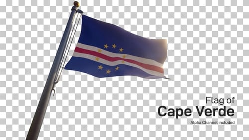 Waving Flag of Cape Verde on Pole with Transparent Background