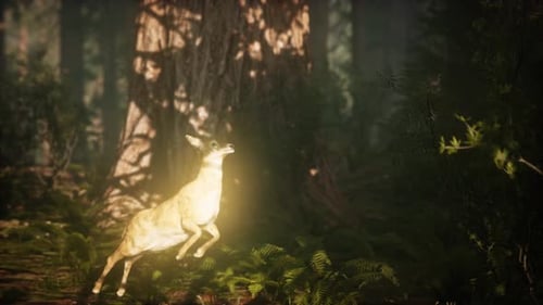 Extreme Slow Motion Deer Jump in Pine Forest