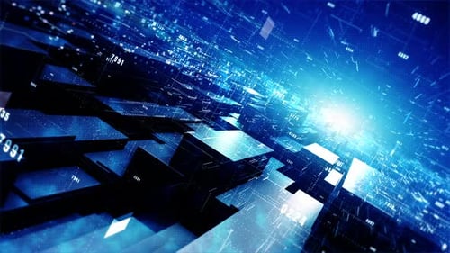 Futuristic Blue Digital Data Grid Network Background