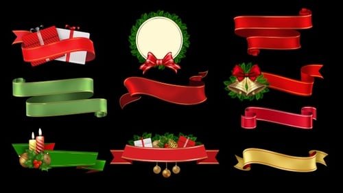 Animated Christmas Ribbon Banners with Festive Decorations