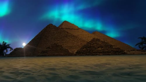 Giza Pyramids Under Majestic Northern Lights Night Sky