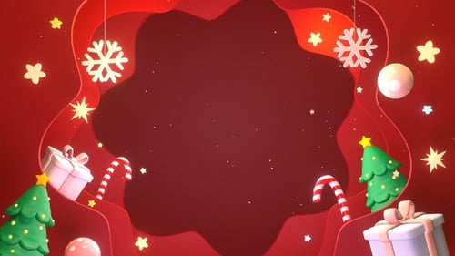 Animated Christmas Celebration Frame with Gifts and Snowflakes