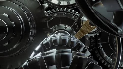 Intricate 3D Rotating Industrial Gears Mechanism Background