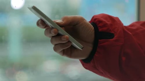 Hand Typing on Mobile Smartphone Device