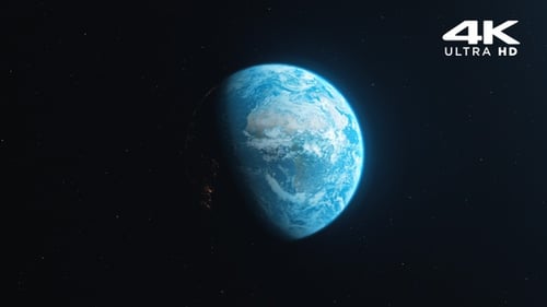 Rotating Blue Planet Earth View from Space with City Lights