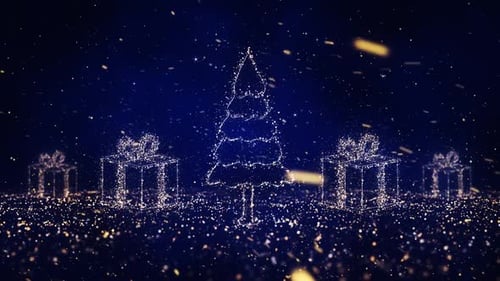 Sparkling Christmas Tree and Gift Boxes Particle Animation