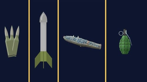 Animated Flat Design Icons Pack with Rocket, Grenade, Boat, and Claw
