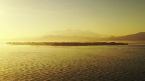 Aerial abstract of idyllic resort beach holiday by blue lagoon and white sandy background of journey