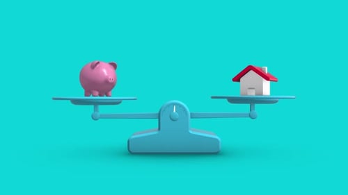 Piggybank vs Home Balance Weighing Scale Looping Animation