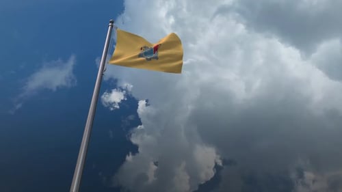 New Jersey State Flag Waving with Clouds