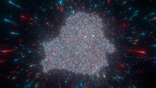 Futuristic Particle Map Outline with Digital Data Flow