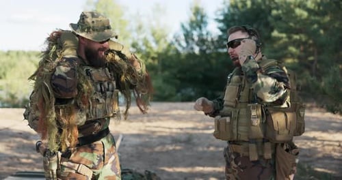 Soldiers Prepare to Go on Field Mission Plan to Surprise Enemy Dress in Clothes Equipment Apply