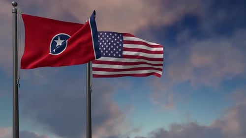 Waving Tennessee and United States Flags Loop