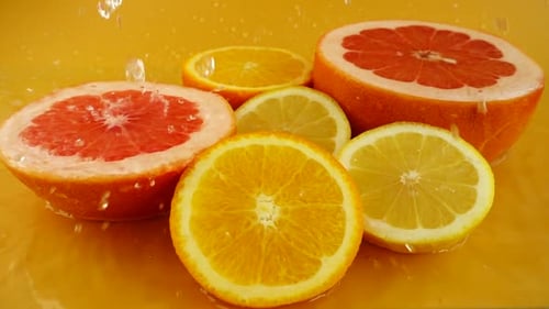 Citrus Fruit Halves with Pouring Water