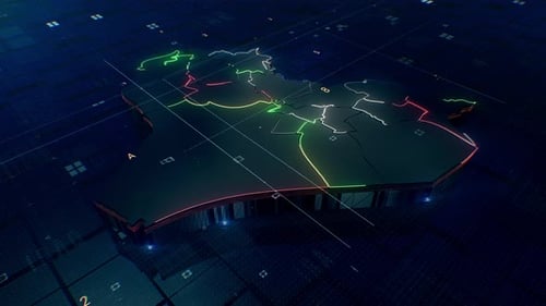 Digital Holographic Iraq Map Reveal with Neon Glowing Lines