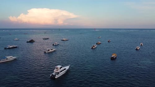 Drone Fly Over Boats Near to Beach on Sunset