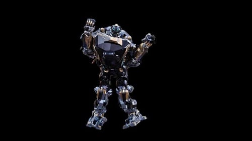 3D Futuristic Metallic Robot Walking Animation