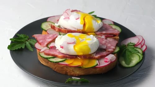 Delicious Sandwich with Poached Egg and Vegetables