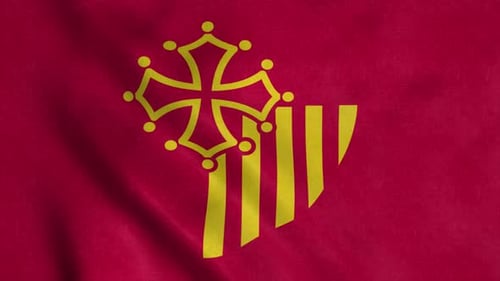 Waving Red Flag with Yellow Cross and Stripes Seamless Loop