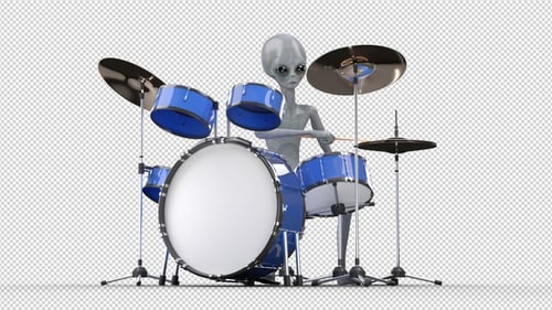 Animated 3D Alien Playing Blue Drums
