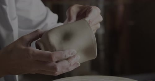 Hands Forming Clay Pot in Art Studio