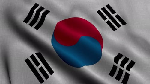 South Korea Satin Flag. Waving Fabric Texture of the Flag of South Korea, Real Texture Waving Flag o