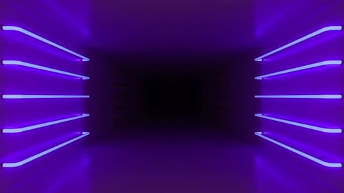Abstract blue room interior with blue glowing neon lamps