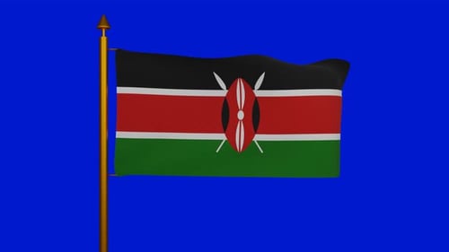 Kenya Flag Waving Animation on Blue Screen