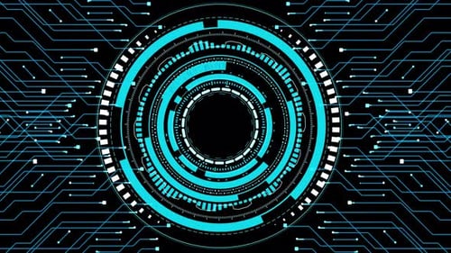 Futuristic Digital HUD with Animated Circuit Board Background