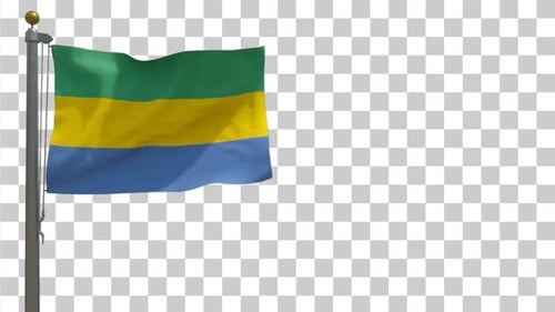 Gabon Flag on Flagpole with Alpha Channel - 4K