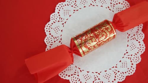 Christmas cracker on table