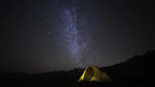 Yellow Tent Under a Breathtaking Starry Night
