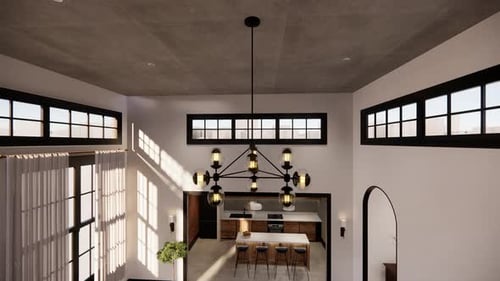 3d rendering animation timelapse.Interior house modern open living space with kitchen