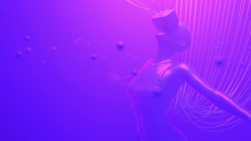 Abstract Futuristic Figure in VR Headset with Wires