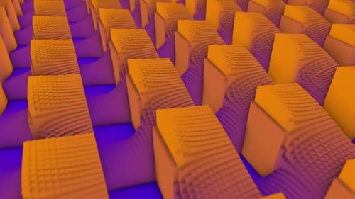 Abstract Geometric Grid of Undulating Orange Cubes