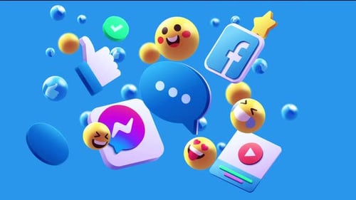 3D Floating Social Media Application Icons and Emojis Background