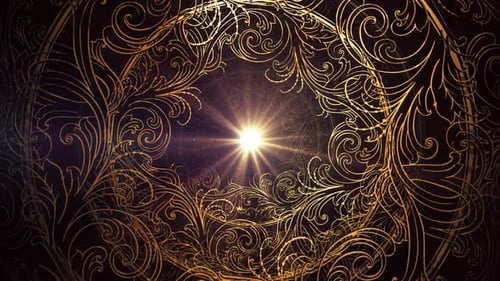 Elegant Golden Flourish Design with Central Light Rays Animation