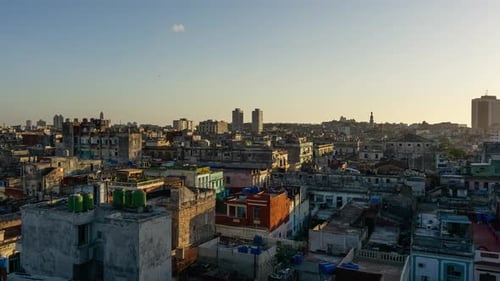 Aerial Time Lapse of the residential neighborhood in the Old Havana City, Capital of Cuba, during a