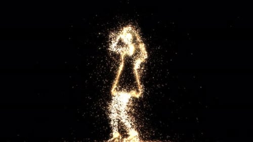 Golden Particle Dancing Figure Silhouette Reveal