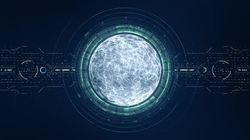 Abstract Tech Sphere Network with Digital HUD Interface